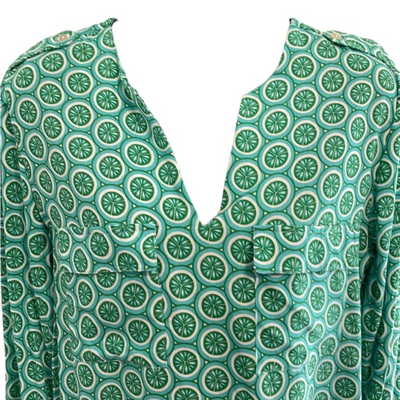 ESCAPADA v-neck tunic in aqua, green & white, small, EUC - Picture 2 of 10